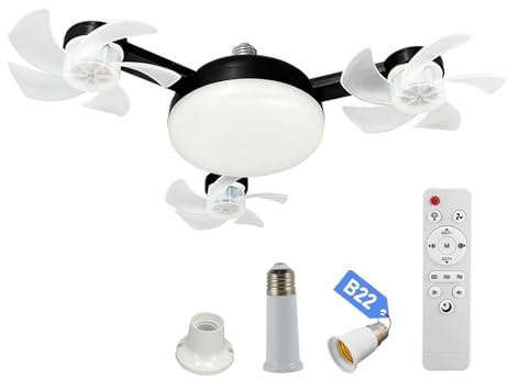 3 Heads Drone Ceiling Fan Lights with Remote Control, E27 Universal Dimmable Ceiling Fans with Lights, 3-Speed 3 Color Light Bulb Fan for Bedroom, Living Room, Closet, Garage, Kitchen