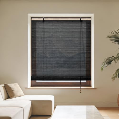 Rullgardin Bambu 105 x 136 cm Andningsbar Ekologisk Naturlig Bambu Rullgardin Ger Avskildhet för Innergård Veranda Hem Restaurang Kontor Kök Fönster Skiljevägg, Svart