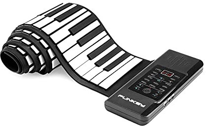 Funkey RP-88A Rollpiano (88 Tasten, Aufnahmefunktion, MIDI, 128 Sounds, 128 Rhythmen, 14 Demo Songs, Li-Ionen Akku, inkl. Netzteil und Sustain-Pedal) Schwarz