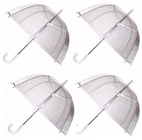 GadgetKing 4 x Set Rain Umbrellas Dome Birdcage Transparent PVC Wedding Brolly Clear Bubble Bubble White Handle And Spike Brolly Walking Ladies Mens Unisex Party Parasol Rain Bridesmaid Bridal