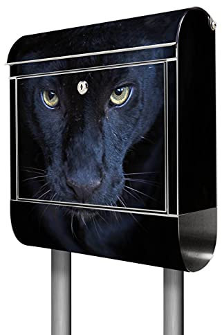 banjado® Standbriefkasten Edelstahl mit Zeitungsfach Motiv Nora/Briefkasten mit Standfuß/Edelstahl Briefkasten freistehend - A4 Einwurf inkl. 2 Schlüssel