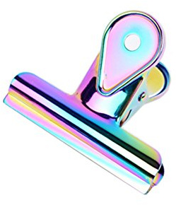 MultiBey Pärm bulldog klämmor pappersklämma ackonerade storlekar färgat holografiskt stål liten medium stor XL (L (6 st)