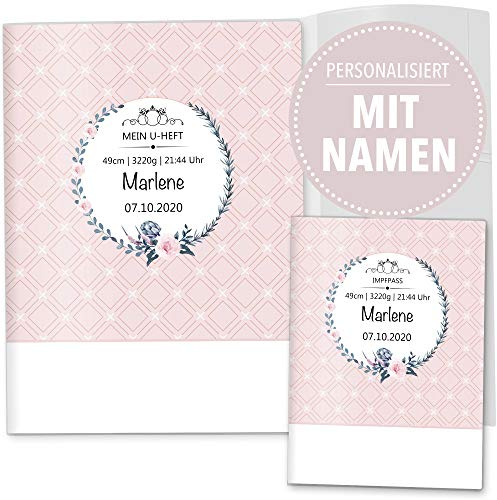 OLGS U-Heft- und Impfpasshülle 3-teilig Set | Rosa Little Lady | Untersuchungsheft & Impfpasshülle personalisierbar (U-Heft Set 3-teilig personalisiert, Pink Dream)