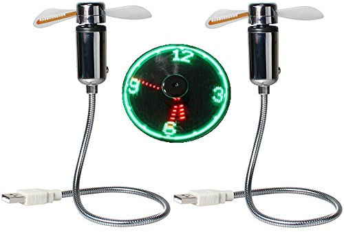 Lot de 2 ventilateurs à horloge LED USB de 90 mm avec horloge, affichage de la lumière LED, mini ventilateur col de cygne pour ordinateur portable, bureau, maison, voyage
