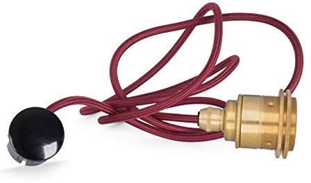 5m Textilkabel Pendellampe BORDEAUX-ROT | Textilkabel mit Fassung & Schuko-Stecker | E27 Gewindemantelfassung Messing (2 Schraubringe)