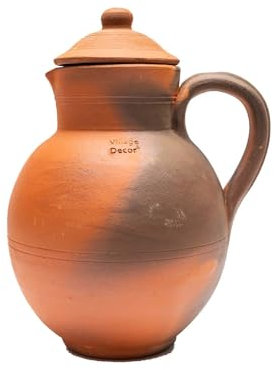 Village Decor Caraffa per acqua fatta a mano in argilla con coperchio | Caraffa caraffa capacità 2000 ml.