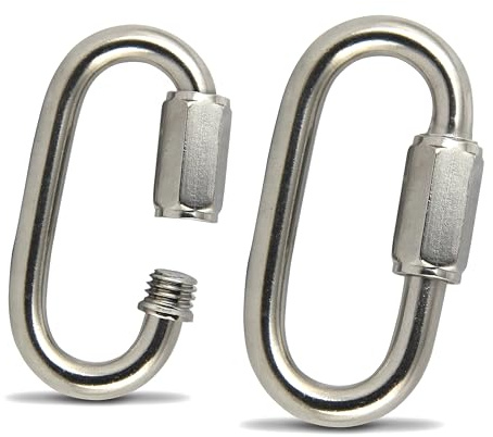 PROTECH 2 Stück Schnellglieder M4 Karabiner 4mm mit Verschluss aus Edelstahl V4A Schraubverbinder Schraubkettenglied A4 Verschlusskarabiner Kettenverbinder