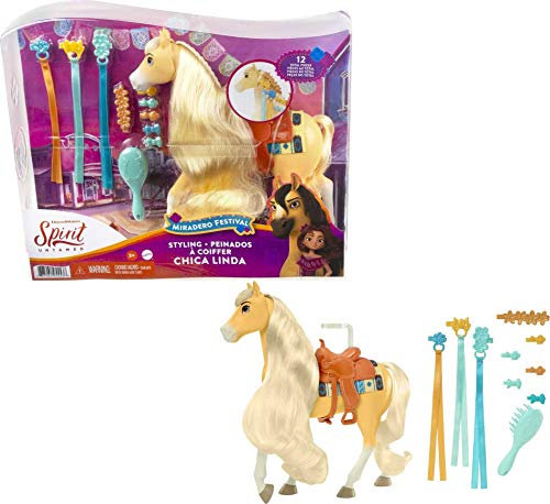 Spirit GXF71 - Spirit - frei und ungezähmt Miradero Festival Frisierpferd Chica Linda (20cm) mit langer Mähne, langem Schweif und Zubehörteilen zum Frisieren, tolles Geschenk für Kinder ab 3 Jahren