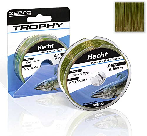 Zebco Qualitäts Trophy Hecht monofile Angelschnur Angel-Zubehör Hechtschnur, 0,30-0,45mm, grün