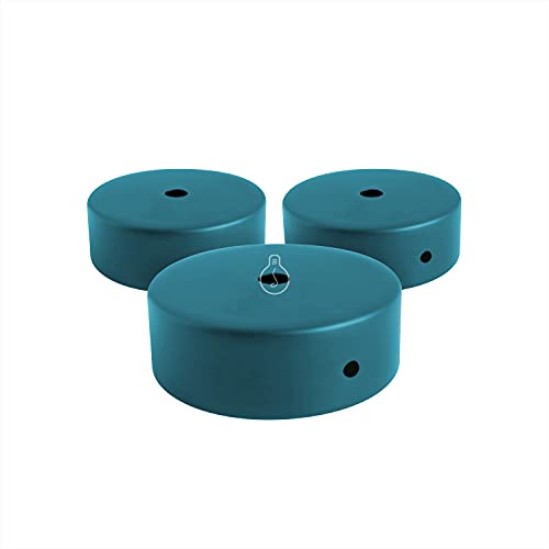 AMARCORDS - 3 Auvents de plafond en métal, cache fil pour lustre couleur BLEU PÉTROLE, boîtier de lampe complet avec accessoires serre-câbles, vis et support de plafond. Diamètre 77mm hauteur 26mm