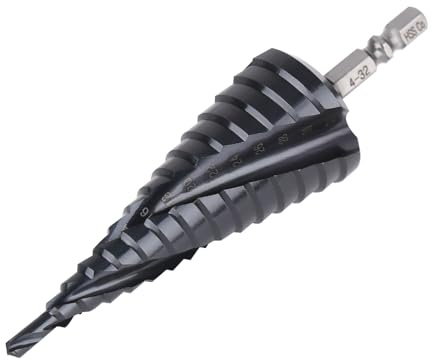 Vearter 4-32mm Stufenbohrer Metall, 15 Stufen Kegelbohrer Metallbohrer, HSS M35 Kobalt TiAlN Lochbohrer, Spiralnut Sechskantschaft Bohrer für Edelstahl, Aluminiumblech, Eisen, Kunststoff, PVC, Holz