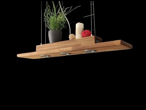 FRIESENLICHT Esstischlampe Pendelleuchte Akazie Holz Hängelampe Hängeleuchte Led Vintage Set Leuchte Lampe Eiche geölt Dimmbar Massiv 100,120,150,200 cm GU10 (120 cm/4 Spots) …
