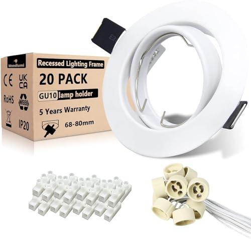 Wondlumi 20er LED Einbaustrahler GU10 Set 68mm Einbaurahmen Schwenkbar Weiß Rund LED Spots Rahmen inkl. GU10 Fassung
