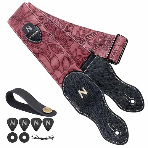 Nefelibata Gitarrengurt mit Plektrumtasche, 2,3-Zoll-Veganes Leder-Gitarrengurte im Porter-Stil, 60er-Jahre-Western-Vintage-Stil mit Plektren, Gurtknopf und Gurtschlössern