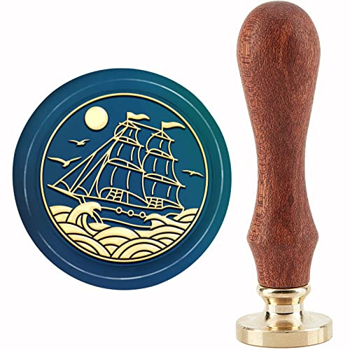 craspire Wachssiegelstempel Für Segelboote, Möwen, Siegellackstempel, 30 mm/1.18 Zoll, Abnehmbarer Messingkopf, Siegelstempel Mit Holzgriff Für Einladungen, Karten, Geschenkverpackung