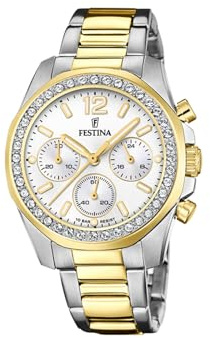 Festina Orologio Donna Analogico Acciaio Inossidabile 316L Multi - Quarzo Cronografo - Vetro minerale alta resistenza - Impermeabile 10 ATM F20607/1 - Boyfriend Collection