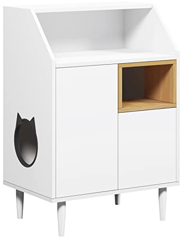 DlandHome Aufbewahrungsschrank für Katzen, 63 x 42,5 x 92 cm, verstecktes Möbel mit 2 Löchern, oben offen