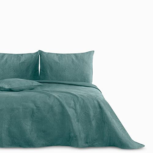 AmeliaHome Tagesdecke 170x270 cm gestrickt Velvet Samt Palsha Petrol