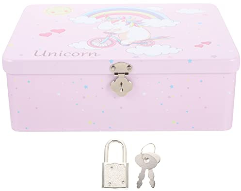 Ipetboom Unicorn Storage Box with Lock - Decorative Tinplate Container 9.65X7.09X3.35In for Jewelry Keepsakes Small Items - Portable Desktop Organizer with Secure Lid
