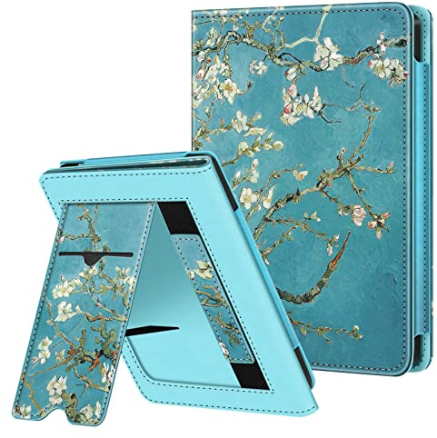 Fintie Hülle für Tolino Shine Color/Shine 5/4,Kobo Clara Colour/Clara BW/2E | Kickstand Hülle mit Kartenfach Handschlaufe und Auto Sleep/Wake, Mandelblüten