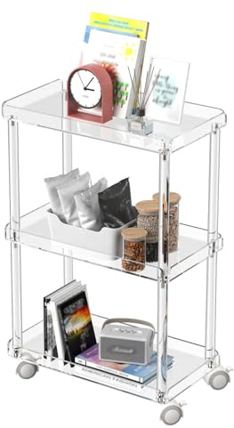 Aquiver Acrylic Slim Storage Cart - 3 Tier Utility Rolling Cart - for Kitchen, Bathroom, Living Room, Laundry, Narrow Places - 15.6'' L x 8.7'' W x 23.6'' H
