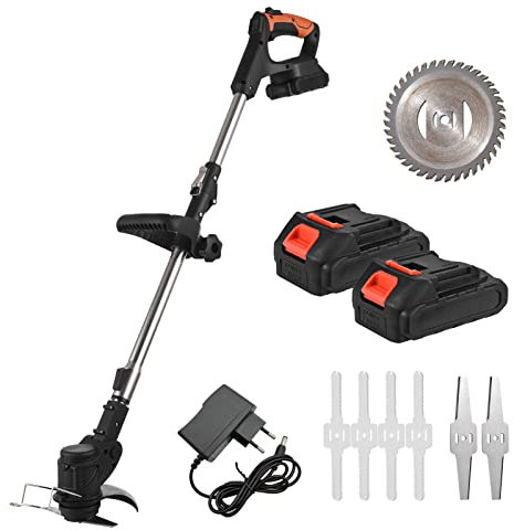 Matybobe Akku-Rasentrimmer-Unkrautvernichter, 21-V-Unkrautvernichtungsmaschine mit LCD-Bildschirm, leichtes, höhenverstellbares Metallschneidmesser zum Mähen von Gras und Rasen im Garten und im Garten