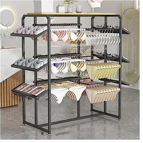 WIGING Metall Unterwäscheständer, Einstellbar Doppelseitig Kleiderständer Lagerregale Für BH/Badeanzug/Socken/Shorts/Schwimmbekleidung, Einzelhandel Garment Rack (Color : Black.)