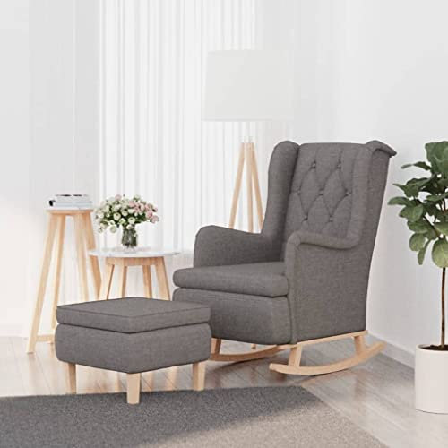 DYRJDJWIDHW Sessel,stillsessel,schaukelstuhl Wohnzimmer,Schaukelsessel mit Hocker Hellgrau Stoffpapasansessel,relaxliege,Rocking Chair,stillstuhl,