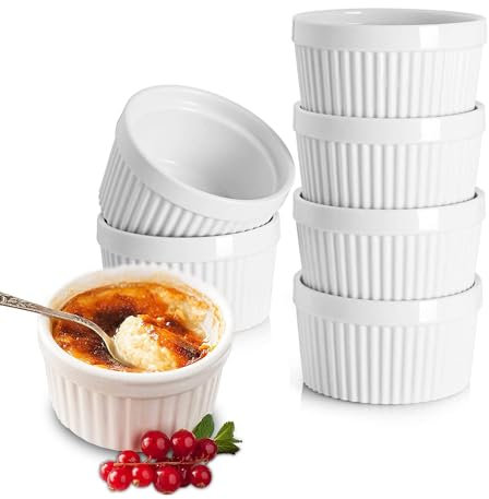 Pirottini in porcellana bianca da 6,5 cm, 85 ml, per soufflé, soufflé, piccole torte, crème brûlée, budino e gelato, salse e salse, resistenti, confezione da 6