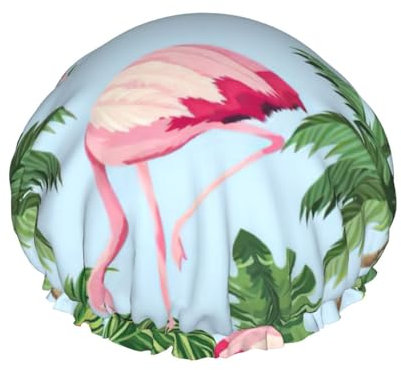 WURTON Weiche Duschhaube mit tropischem Flamingo-Druck, wiederverwendbar, umweltfreundlich, Badekappen