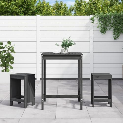 ULUYYUC 3-TLG. Gartenbar-Set, Eckbankgruppe Schlafsofa Gartenbank Stehtisch Geeignet für Balkon Garten Außenbereich Hinterhof Grau Massivholz Kiefer