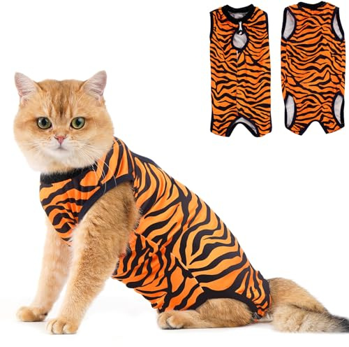 Avont Body Chat Post Opératoire Stérilisation, Combinaison de Récupération pour Chat Anti Léchage, Cat Recovery Suit après Chirurgie, Protection Post-Chirurgie, Contre Maladies de Peau -Tigre(M)