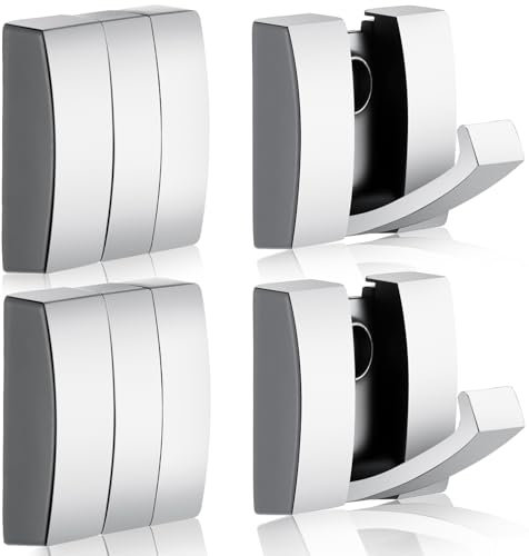 Queekay 4 Pcs Folding Hideaway Coat Hooks Heavy Duty Wall Towel Hooks for Bathrooms Retractable Coat Space Aluminum Wall Hanging Holder for Closet Scarf Hat Robe Key Purse Bag(Silver)