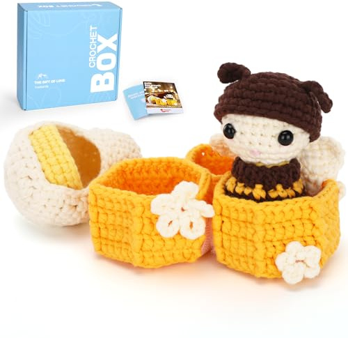 Häkelset für Anfänger und Erwachsene – Bienen-Starter-Häkelsets für Kinder, Geburtstags-DIY-Bastelgeschenk mit Häkelgarnen, Haken, Schritt-für-Schritt-Video, Anleitung und Zubehör