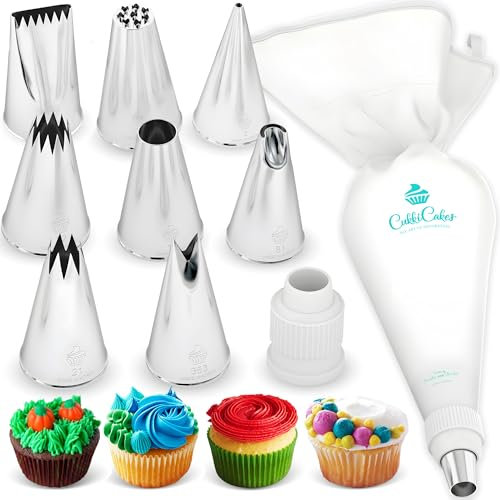 CukkiCakes Beccucci (#2, #32, #21, #12, #81, #352, #133 E #48) Set Di 8 Pz. Taglia M + Sac A Poche + Adattatore - Decorazione Di Torte/Accessori Pasticceria Professionale - Made In South Korea