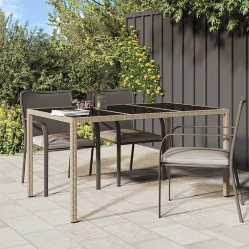 HEFZGDB Gartentisch 150x90x75 cm Gehärtetes Glas Poly Rattan Beige Campingtisch Gartentisch Balkontisch Geeignet für Gärten, Terrassen, Decks.