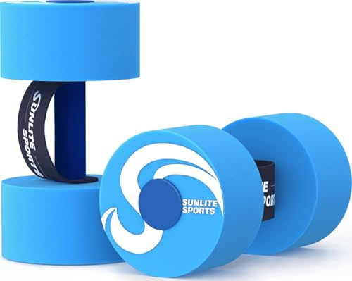 Sunlite Sports Water Weights Pool Exercise Dumbbells, Water Aerobic Equipment, High-Density EVA-Foam Dumbbell with Handle Strip, Aqua Therapy, Pool Fitness, Water Exercise, Set of 2