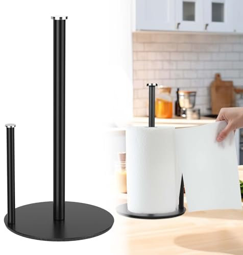 Free Standing Kitchen Towel Holder - Non-Slip Black Paper Towel Holder, Fits Most Size Paper Rolls