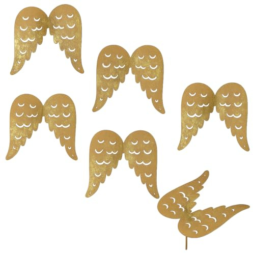 Storm's Gartenzaubereien Engelsflügel zum Basteln 6er Set - 7cm Gold Deko-Flügel - Super für Adventskranz, Türkranz, Weihnachtsdeko - Hochwertige Metallflügel mit Spieß - DIY Ideen