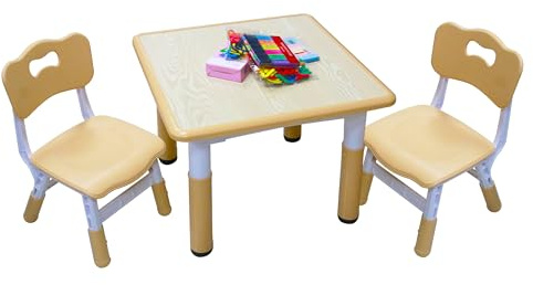 Goldshire Kids Table and 2 Chairs Set with Graffiti Desktop, Toddler Furniture Set, Non-Slip Table Children Study Desk, Dining Table, Height Adjustable Desk, Painting Desktop for Kids (23.6x23.6Inch)