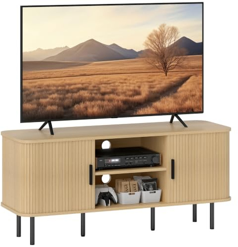 HOMCOM TV Stand Cabinet TV Unit for Television up to 55 Inches Oak Tone | Storage Shelves, Cupboard, Living Room