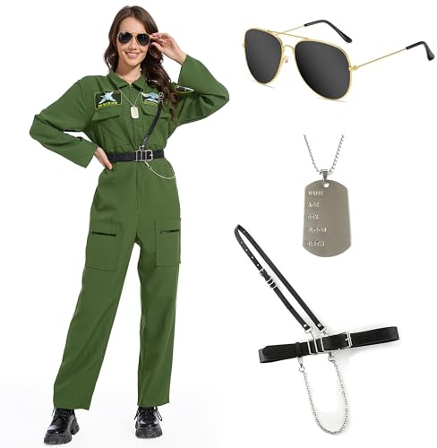 Aragallant Costume da Pilota di Caccia, Uniforme da Pilota da Combattimento, Costume da pilota da aviatore, Costumi di Carnevale Pilota per Adulto Halloween Festa Cosplay (M)