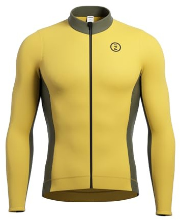 INBIKE Maillot de Ciclismo Térmico Invierno Secado Rápido Maillot MTB con Mangas Largas Polar Cálido Camiseta para Deportes al Aire Libre Bicicleta Elástico Amarillo-XXL