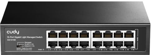 Cudy Commutateur Intelligent Gigabit à 16 Ports, 32 Gbit/s, GS1016E | 16 ports GbE, transfert à débit de ligne, isolation des ports/mode 250 m, boîtier SPCC, 200 × 118 × 44 mm, profe