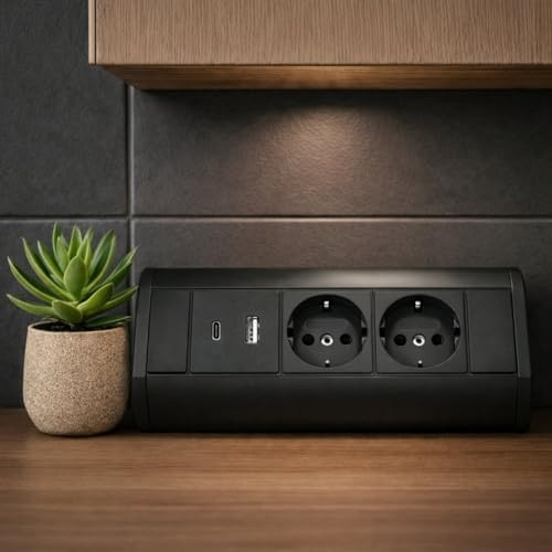 Multiprise en aluminium 2 prises I USB-A USB-C I Édition Noire