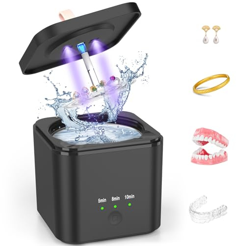 Ultrasonic Retainer Cleaner, 45kHz Ultrasonic Cleaner for Dentures,190ML Portable Ultrasonic Cleaner Machine for All Dental Appliances, Jewelry, Diamonds Ultrasonic Jewellery Cleaner with Lower Noise