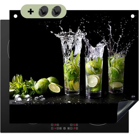 KitchenYeah© Herdabdeckplatte Einteilig Herdabdeckung Abdeckplatte | 60x52 cm - Ceranfeld Abdeckung Induktionskochfeld, Spritzschutz Küchenrückwand Limette - Minze - Glas - Cocktail