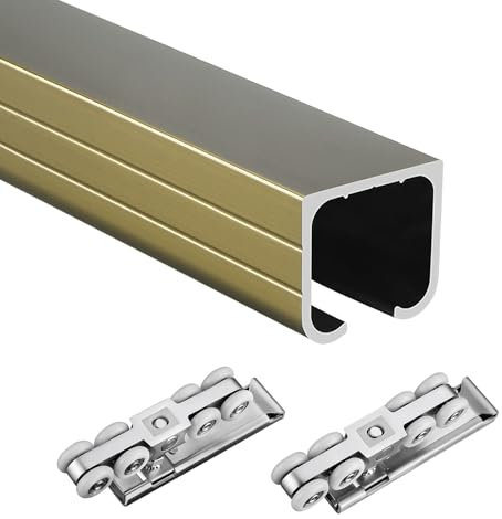 Binario Per Porta Scorrevole Ferramenta per porte scorrevoli a binario singolo personalizzabile, di binari per porte a scomparsa esterne/interne con 4/6/8 rulli, set di binari per porte(Champagne 6 wh