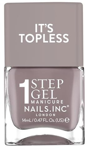 Nails Inc Topless Megan (Pilz-grau) – Gel-Nagellack ohne UV – 1-Schritt-Maniküre mit bis zu 8 Tagen Halt – Schnelltrocknend, vegan & 21-free – Für Kinder & Erwachsene – ohne Base Coat & Top Coat