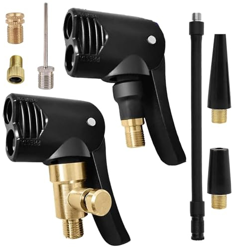 2 Stück Adapter Französisches Ventil, Französisches Ventil auf Autoventil Hebelstecker aus Messing, Presta Ventil Adapter mit 16cm Schlauch & 5-teiligem Zubehörset für Fahrräder, Autos, Motorräder